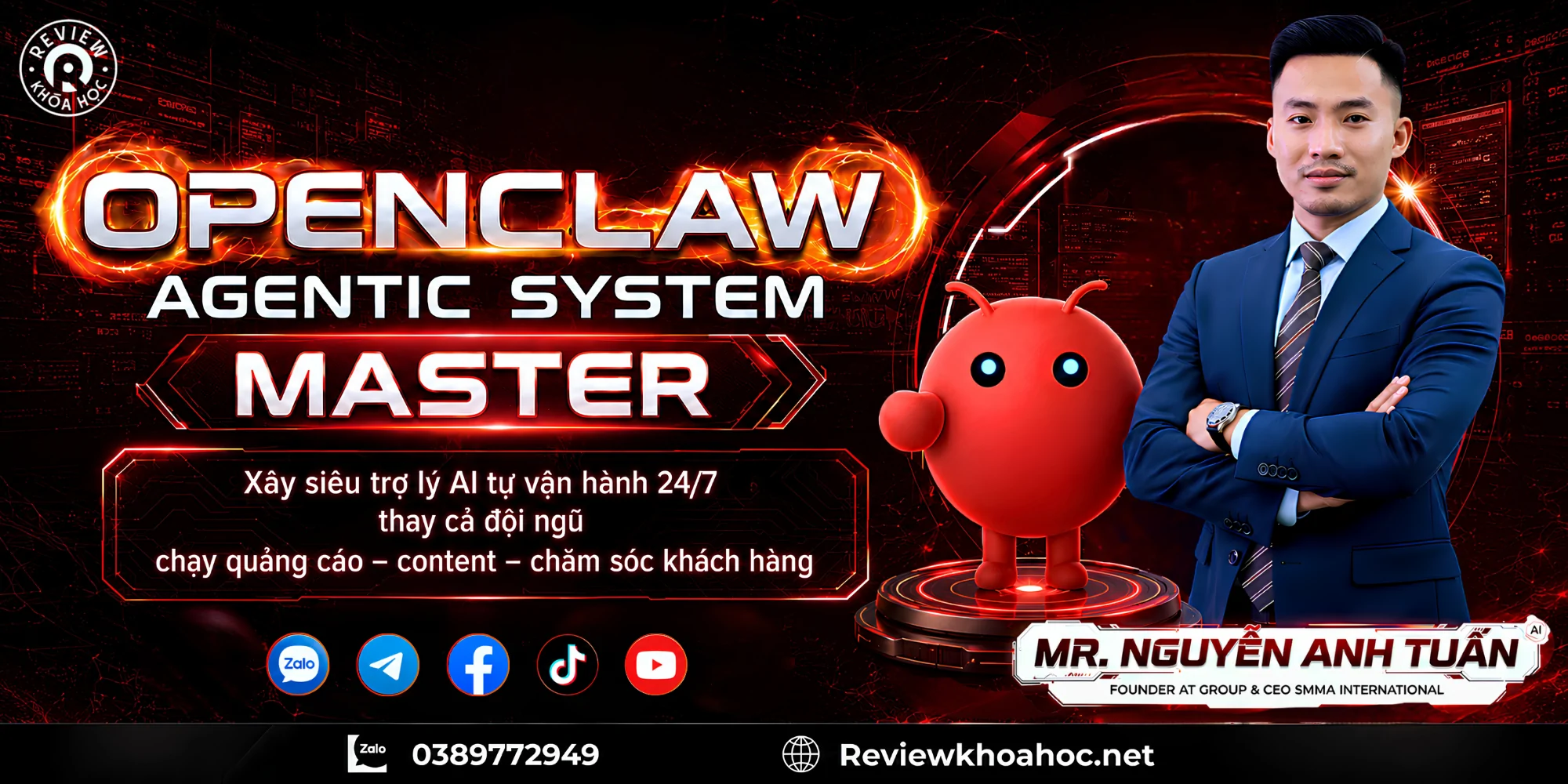 Reviewkhoahoc. Net - chia sẻ nhiều khóa học miễn phí, khóa học mới, khóa học hay 2 Anh banner chu nhat lon openclaw agentic system master nguyen anh tuan