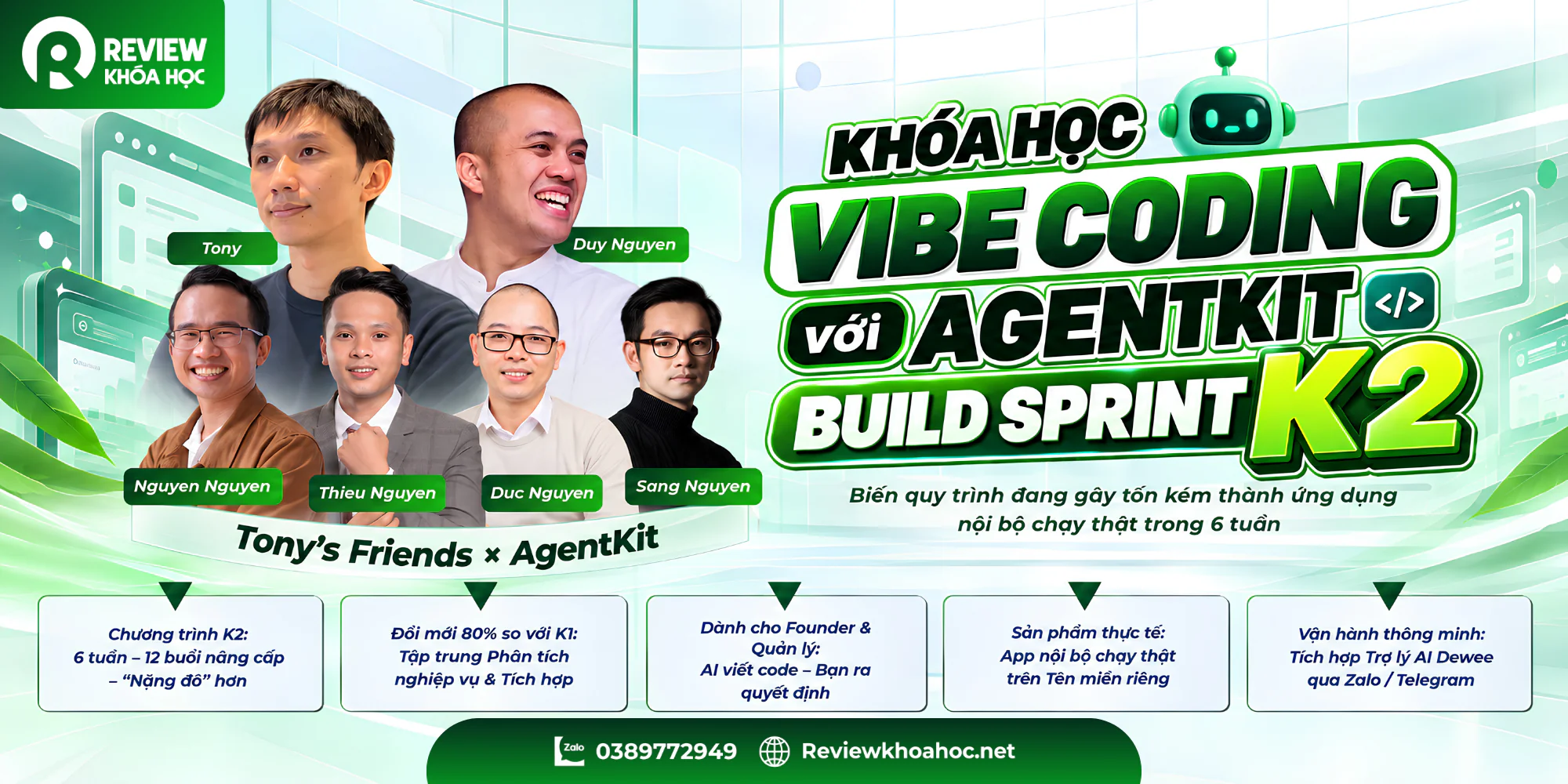 Reviewkhoahoc. Net - chia sẻ nhiều khóa học miễn phí, khóa học mới, khóa học hay 2 Anh banner chu nhat lon khoa hoc vibe coding voi agentkit build sprint k2 – tonys friends × agentkit