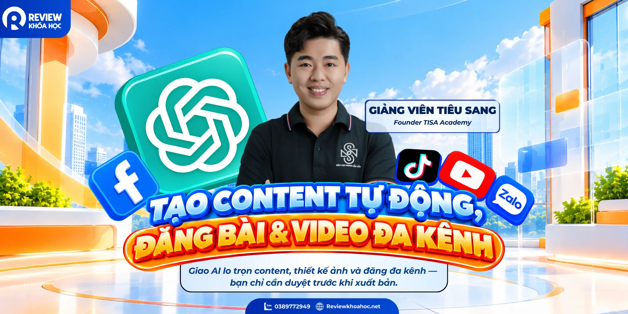 Reviewkhoahoc. Net - chia sẻ nhiều khóa học miễn phí, khóa học mới, khóa học hay 1 Anh banner chu nhat lon tao content tu dong dang bai video da kenh tieu sang