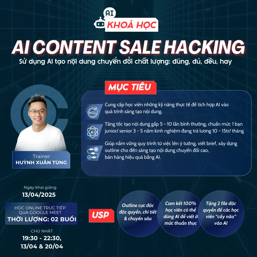 Khóa học AI Content Sale Hacking – Huỳnh Xuân Tùng