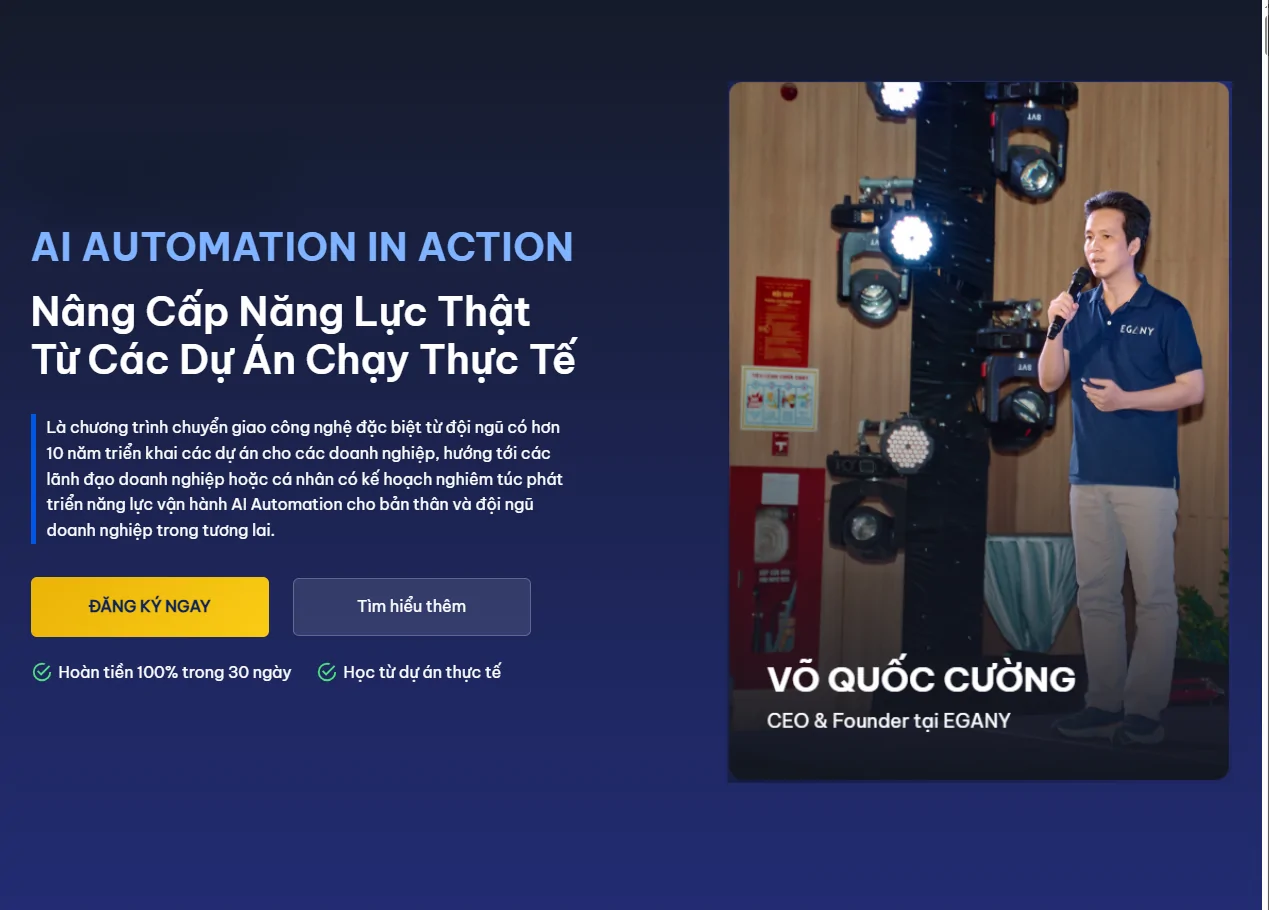 KHÓA HỌC AI AUTOMATION IN ACTION – NÂNG CẤP NĂNG LỰC THẬT TỪ CÁC DỰ ÁN CHẠY THỰC TẾ