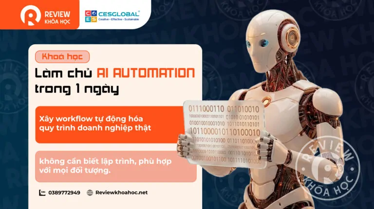 Khoá học làm chủ ai automation trong 1 ngày – xây workflow tự động hóa quy trình doanh nghiệp thật – không cần biết lập trình, phù hợp mọi đối tượng.